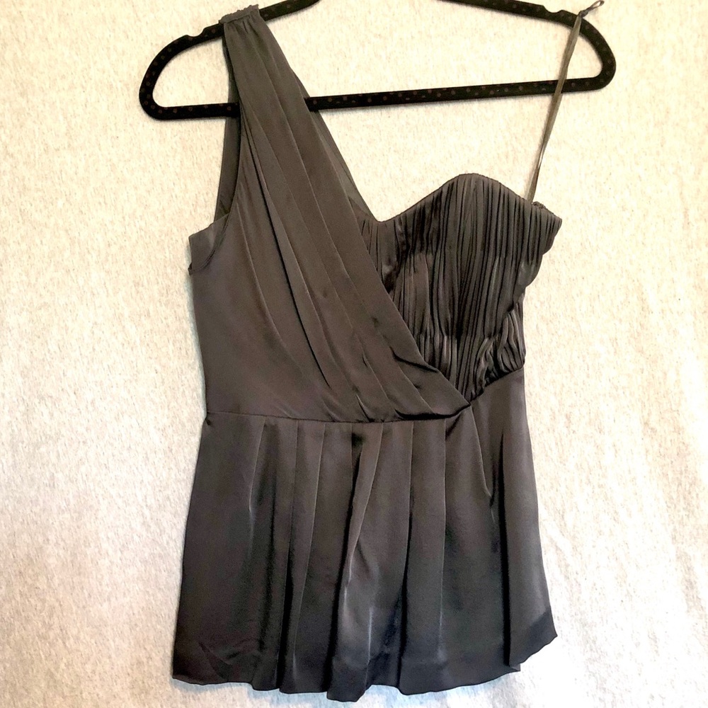 Club Monaco charcoal grey silk asymmetrical blouse